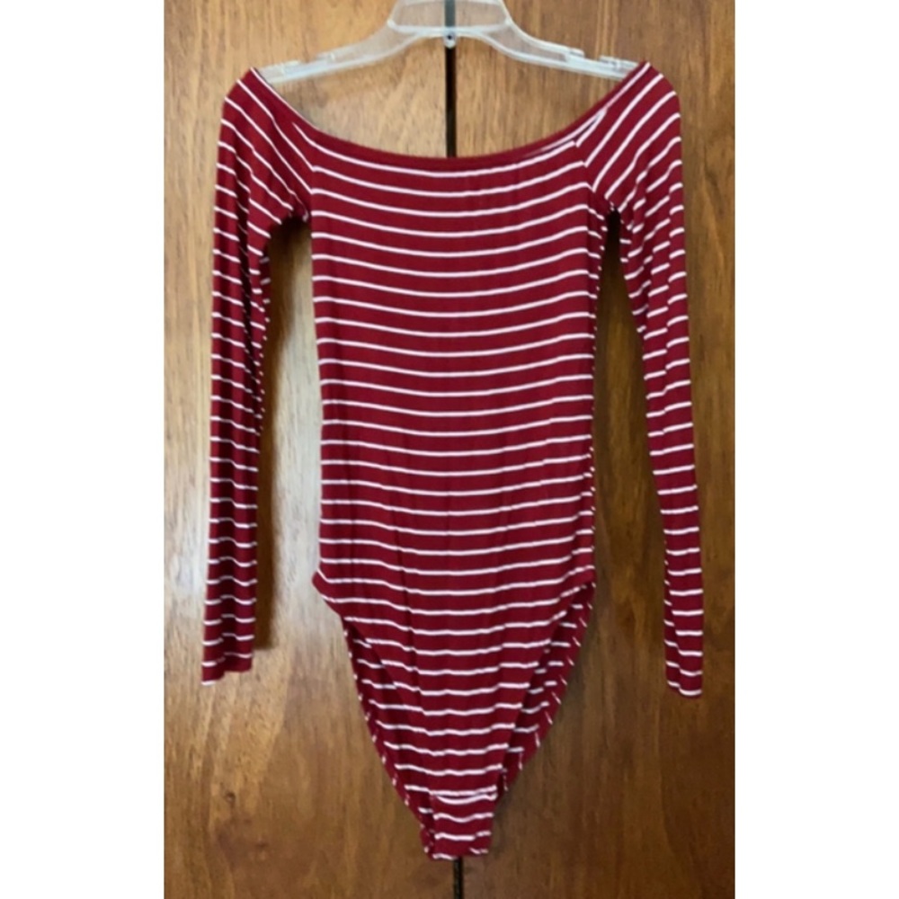 Striped Long-sleeve Off the Shoulder Bodysuit